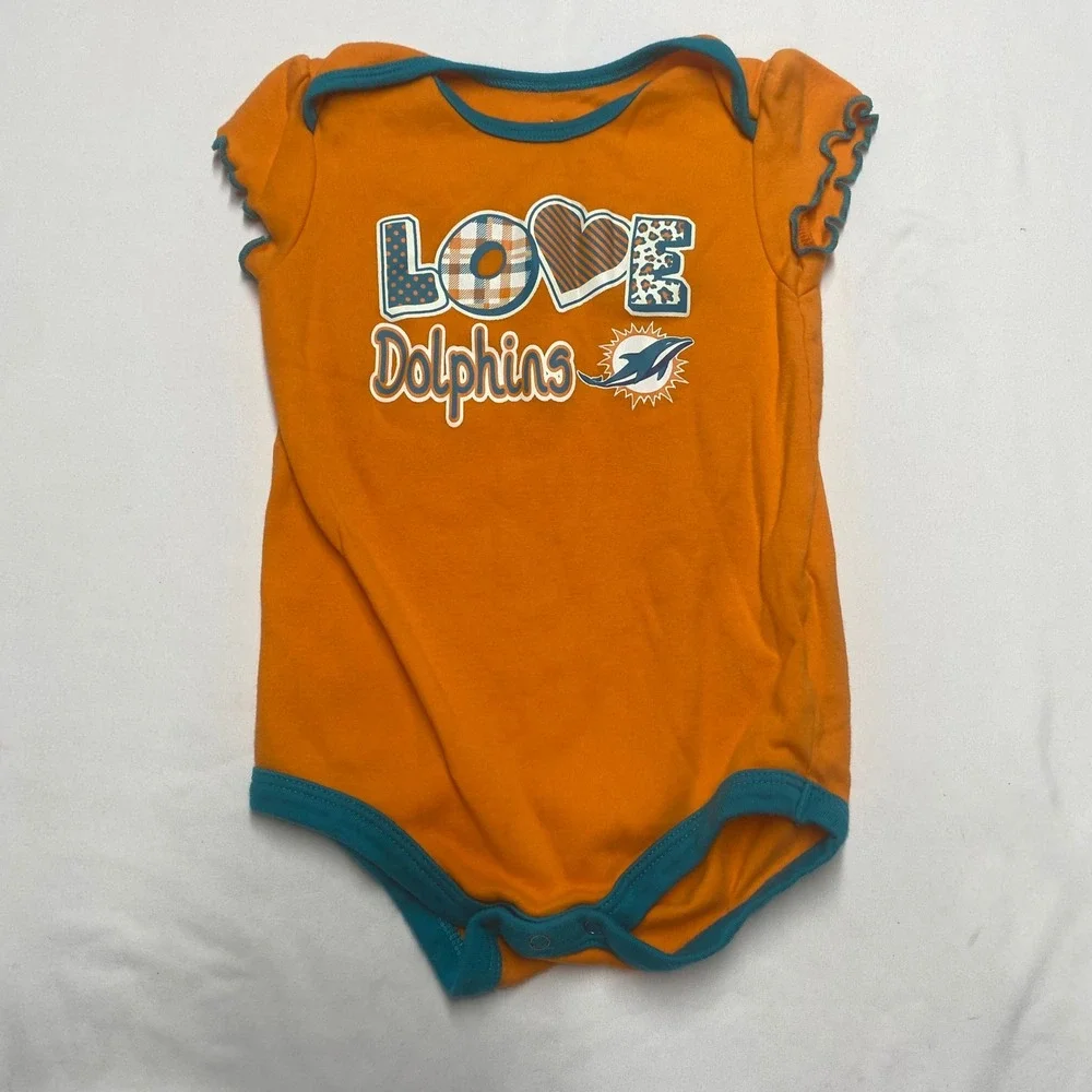 NFL Team Apparel Miami Dolphins Orange Ruffle Sleeve Bodysuit 18M